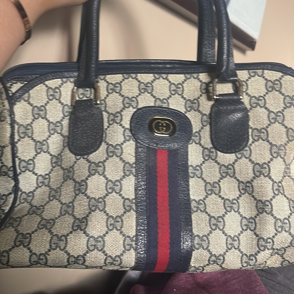 Gucci • vintage monogram navy gray Boston Ophidia satchel purse bag - Picture 2 of 10